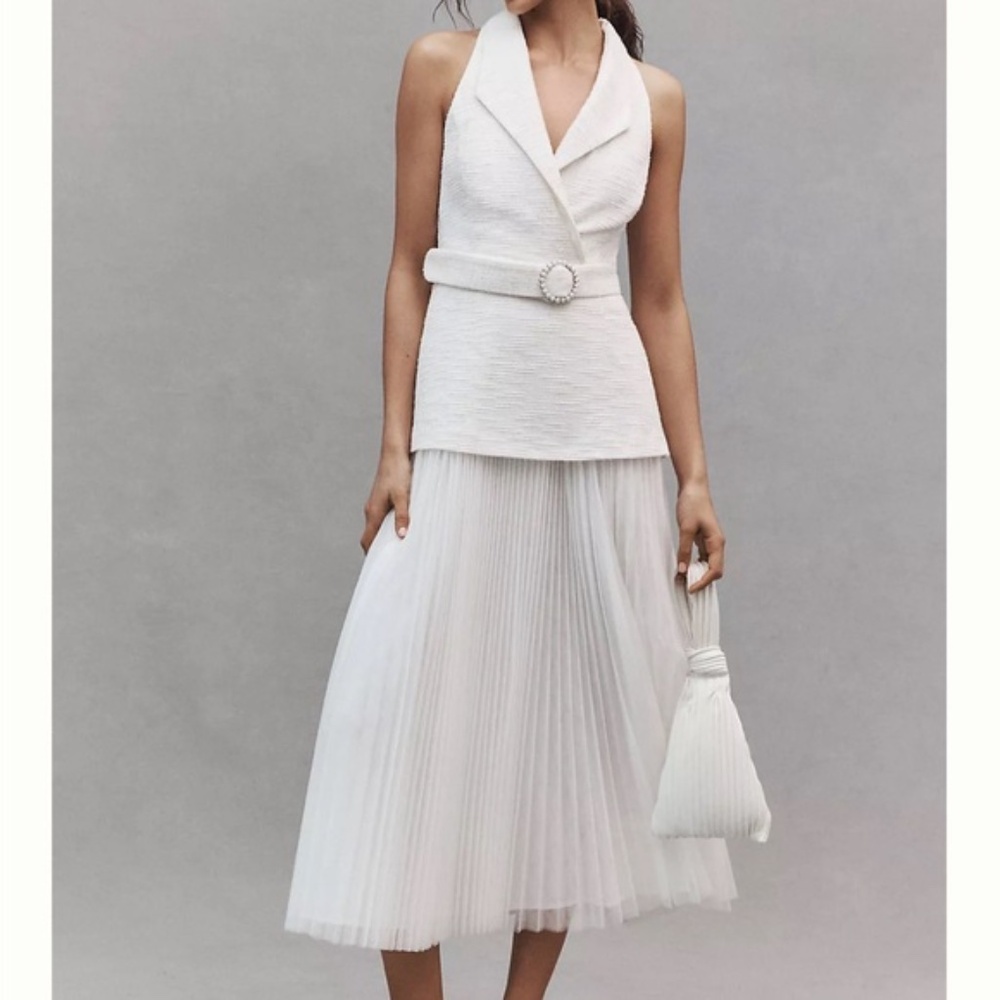 Hutch "Livia" Tweed Blazer Twofer Dress Set in White (NWOT)